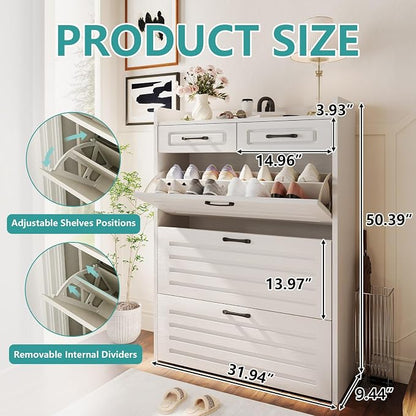 ODUWA Shoe Cabinet with 3 Flip Drawers and 2 Storage Drawers, Shoes Organizer - Image 2