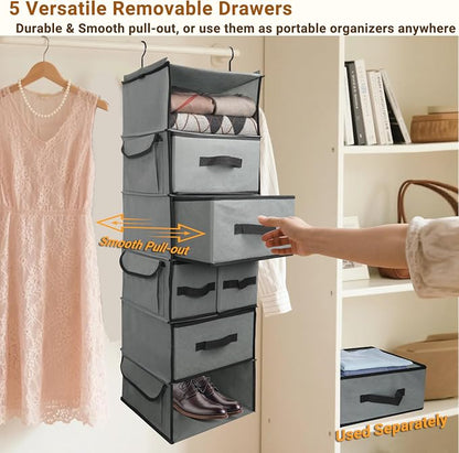 6-Tier Hanging Shelves with 5 Drawers & 3 Side Pocket, Durable Fabric Hanging - Image 5