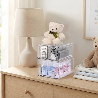 Sorbus 1 Large & 2 Small Clear Stackable Storage Drawers, Plastic Organizer Bins - Image 4