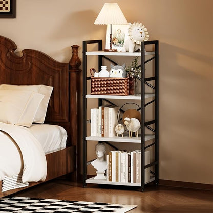 Homeiju 4 Tier Small White Metal Bookcase - Image 4