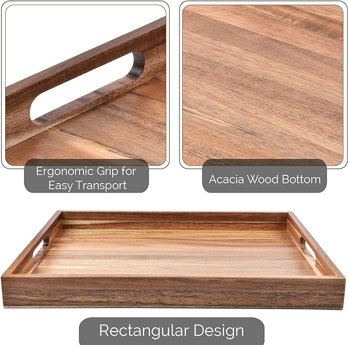 Acacia Wood Serving Tray with Handles – Decorative Serving Trays Platter - Image 7