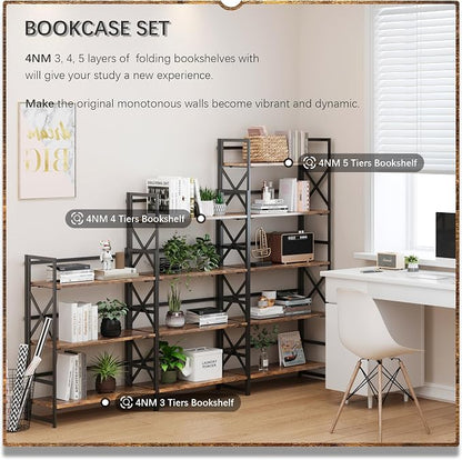 4NM 4 Tiers No Assembly Book Shelves, 41.3" H Folding Bookshelf Bookcase Open - Image 5