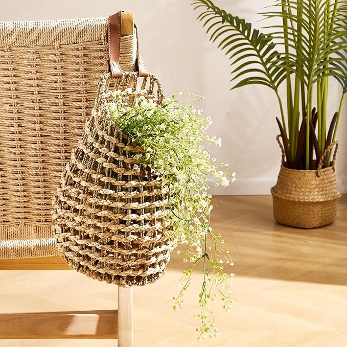 Woven Front Door Basket Water Hyacinth Wall Hanging Basket Decorative Boho - Image 6