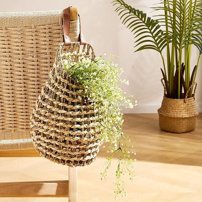 Woven Front Door Basket Water Hyacinth Wall Hanging Basket Decorative Boho - Image 6