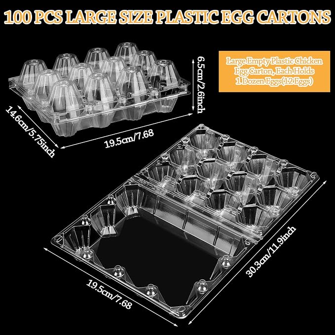 Tanlade 100 Pcs Plastic Egg Carton, 12 Grids Clear Chicken Egg Tray Disposable - Image 8