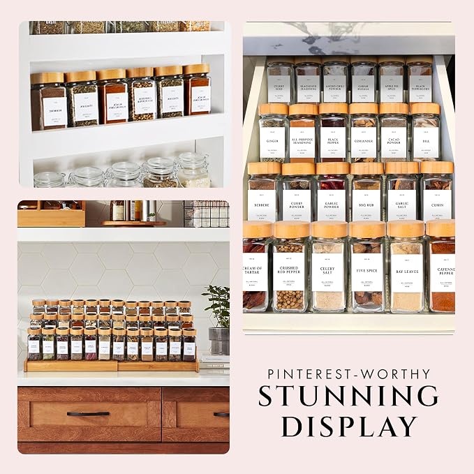 FINESSY Glass Spice Jars with Label with Bamboo Lids 36 Pack Set, 4oz Empty - Image 6
