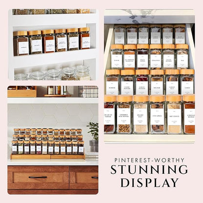 FINESSY Glass Spice Jars with Label with Bamboo Lids 36 Pack Set, 4oz Empty - Image 6