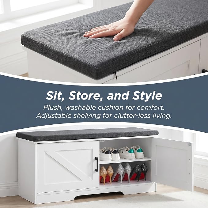 HOMSHO Farmhouse Shoe Storage Bench - Image 5