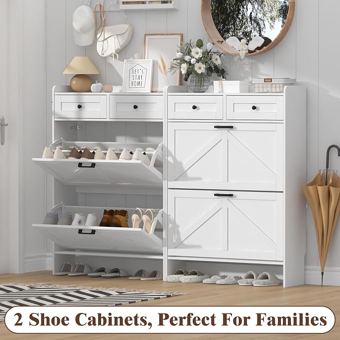 Thacuok Shoe Cabinet with 2 Flip Drawers & 2 Storage Drawers, Rustic Farmhouse - Image 9