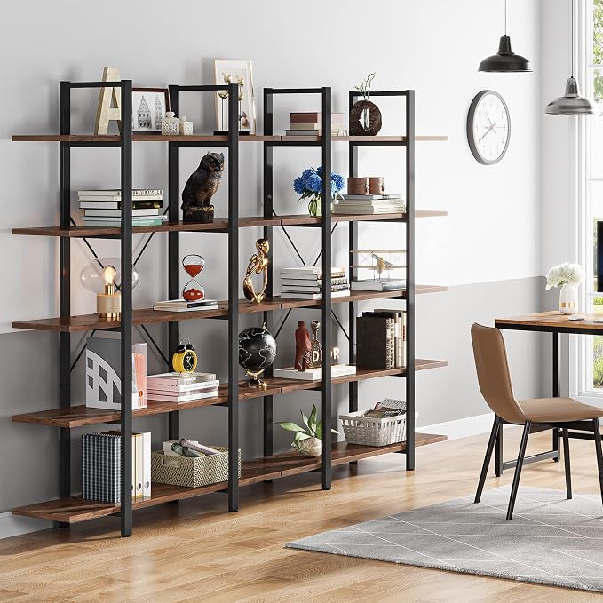 Tribesigns 5-Tier Bookshelf, Vintage Industrial Style Bookcase 72 H x 12 W x - Image 4