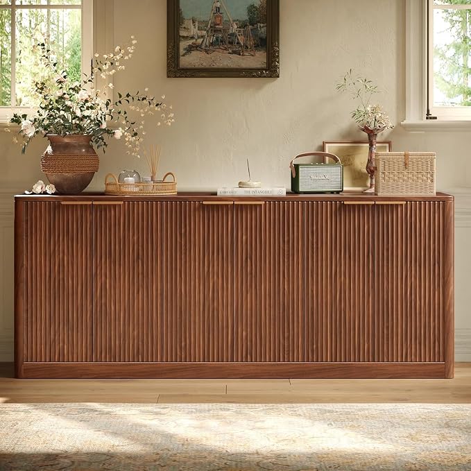 Evermagin 67" Fluted Walnut Buffet Cabinet Sideboard - Image 4