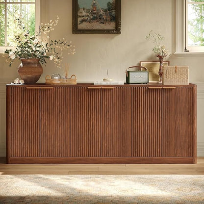 Evermagin 67" Fluted Walnut Buffet Cabinet Sideboard - Image 4