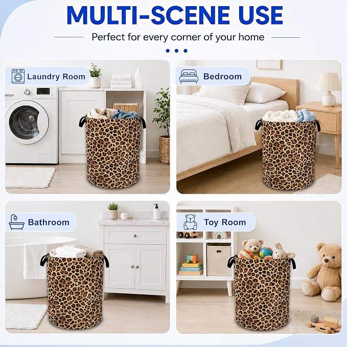 Leopard Print Laundry Basket Foldable Waterproof Oxford Cloth Tote Bag Laundry - Image 7