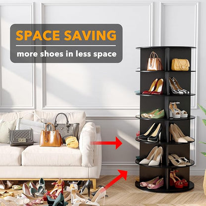 SpaceAid 6 Tier Rotating Shoe Rack Tower, Spinning Shoe Display Lazy Susan - Image 3