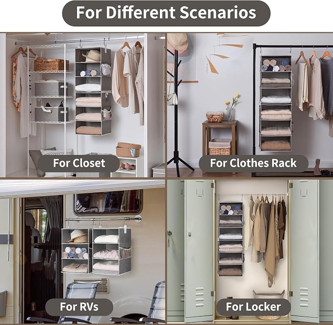 StorageWorks 6-Shelf Jumbo Closet Organizers, Two 3-Shelf Separable Hanging - Image 5