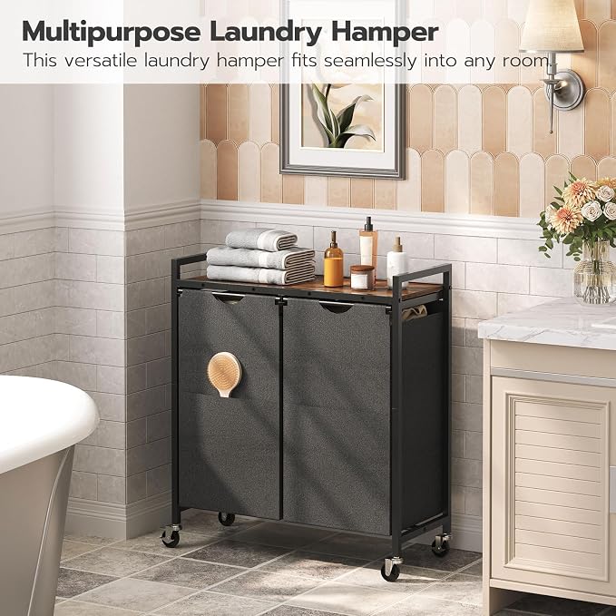 HOOBRO Laundry Hamper, Laundry Sorter 2 Section, 2 × 13 Gal, Laundry Basket - Image 2