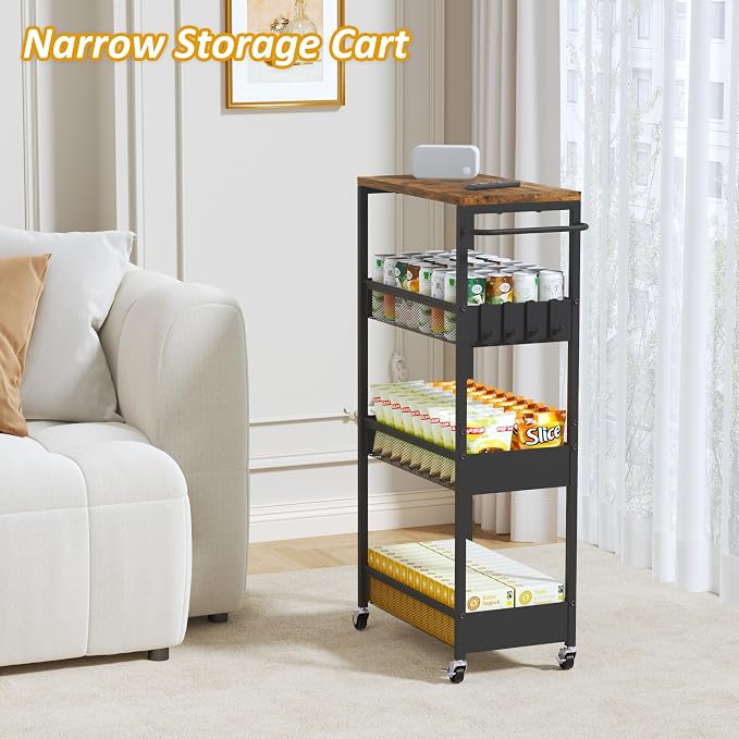 Vincona 9.1" Wide Slim Rolling Utility Cart, 4 Tier Metal Narrow Storage Cart - Image 5