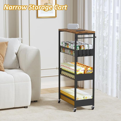 Vincona 9.1" Wide Slim Rolling Utility Cart, 4 Tier Metal Narrow Storage Cart - Image 5