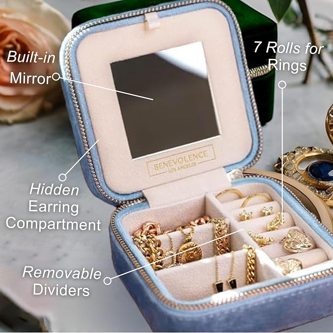 Benevolence LA Plush Velvet Jewelry Box | Travel Jewelry Case Organizer - Image 3