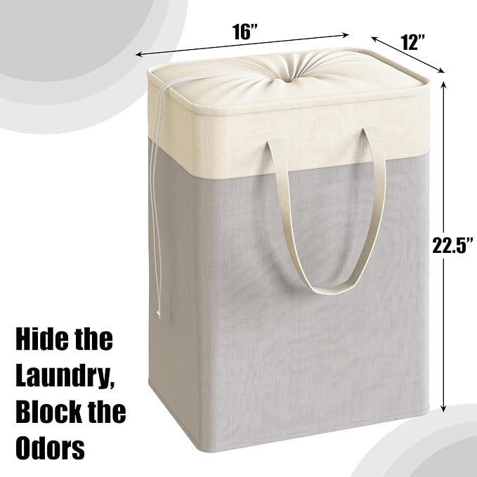 Simple Houseware 75L Collapsible Laundry Hamper, Rectangle Cotton Basket - Image 2