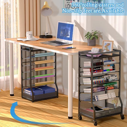 7 Tier Rolling File Cart with Sliding Trays, Wood Metal File Organizer Beside - Image 4