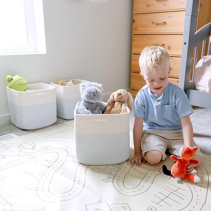 NaturalCozy 13 Inch Cube Storage Bins Cotton Rope Woven Baskets - Image 4