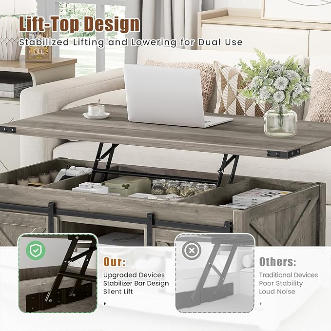 ALLSTAND 48" Farmhouse Lift Top Coffee Table - Image 5
