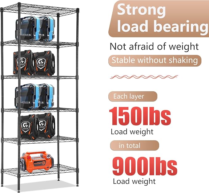 FDW 6 Tier Wire Shelving Units Adjustable Metal Storage Rack 23L x 13W x 59H - Image 6