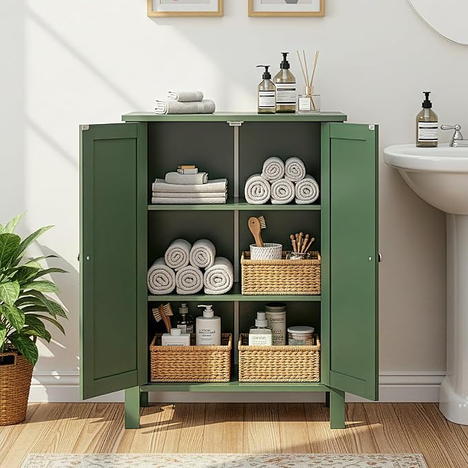 Bonnlo Free Standing Bathroom Cabinet, Sage Green Accent Storage Cabinet - Image 9