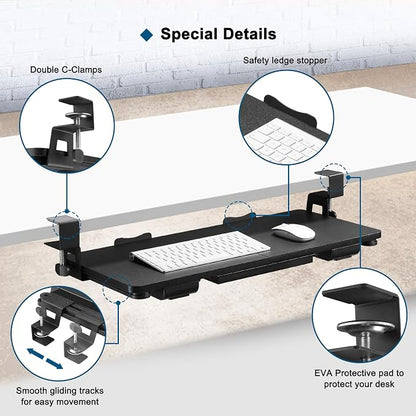 Keyboard Tray Under Desk with Drawer, 26.77" X 11.81" Keyboard Tray Large Size - Image 5