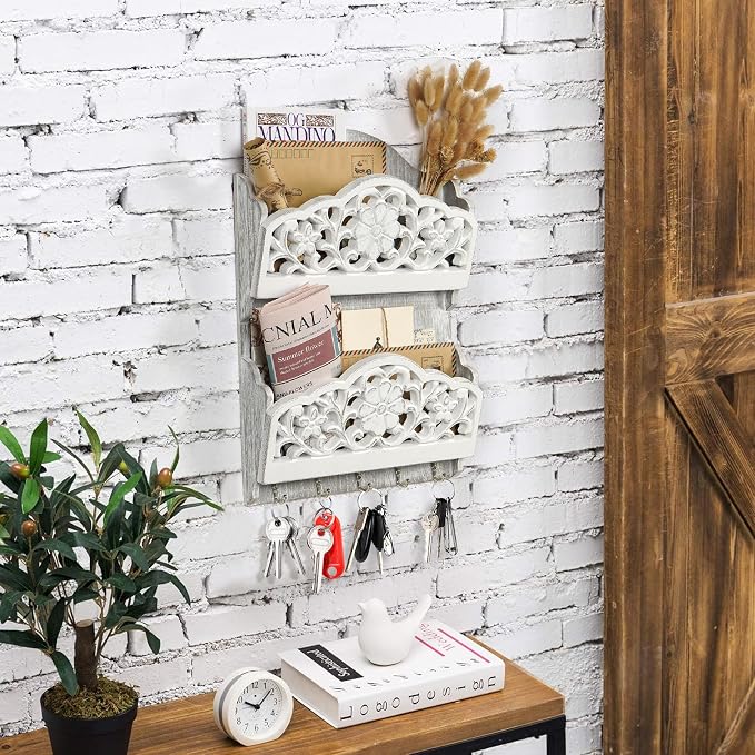 Key and Mail Holder for Wall, 2-Slot Mail Organizer Wall Mount - Image 2