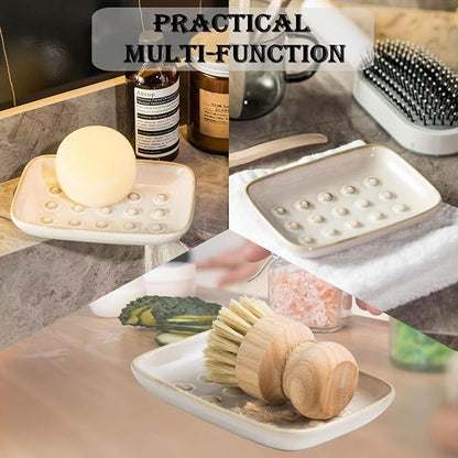 Soap Dish for Shower, Ceramic Soap Dish Non-Slip Soap Holder Bar Saver Tray for - Image 4
