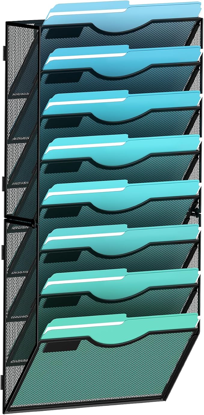 8-Tier Wall File Organizer Hanging Wall File Holder Wall Mount Paper Folder by Gawerk