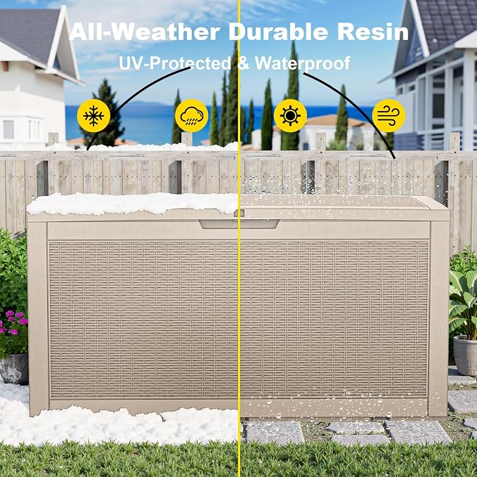 100 Gallon Resin Deck Box, Lockable Patio Outdoor Storage Box - Image 3
