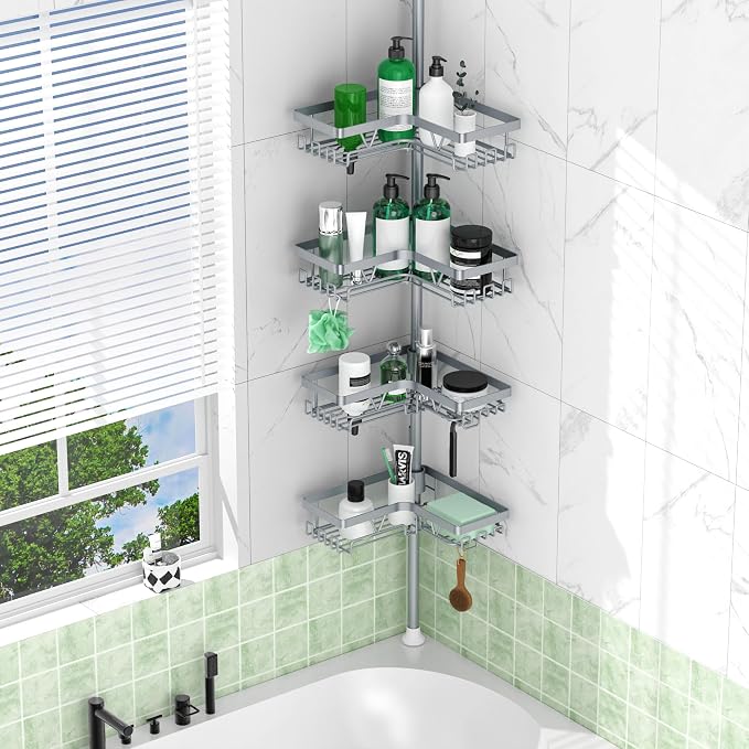 DAOYA Corner Shower Caddy Tension Pole, Light Gray | 4-Tier, Adjustable - Image 6