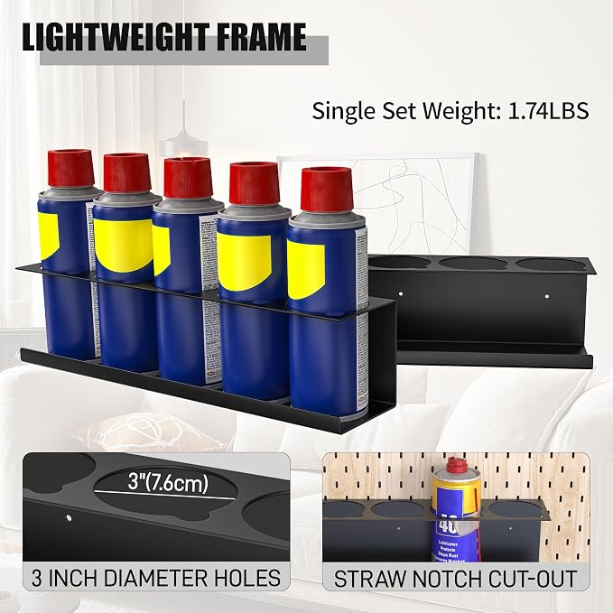 2 Pack Wall-Mounted Aerosol Spray Can Holder Storage Rack, Heavy-Duty Paint - Image 3