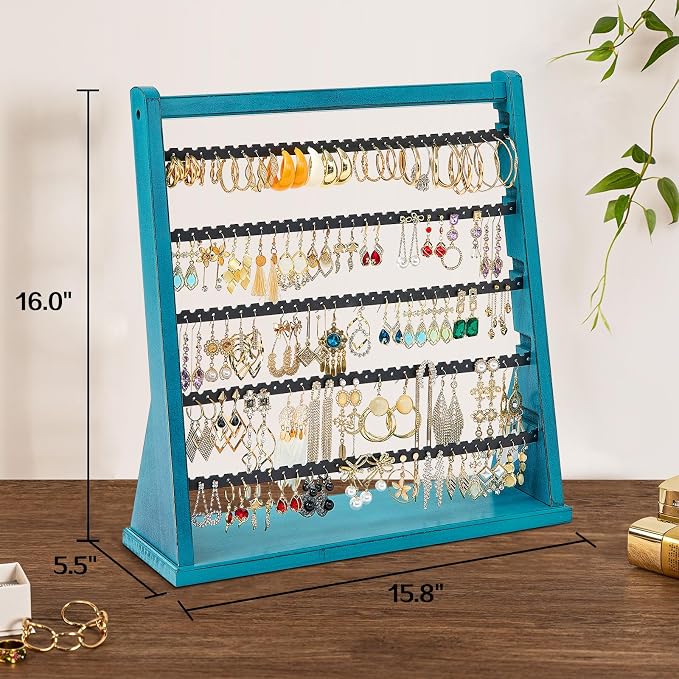Poyilooo Earring Organizer Stand, Rustic Wood Earring Holder Rack, 5 Layer - Image 3