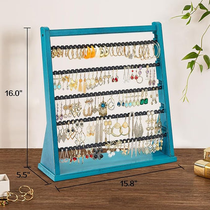 Poyilooo Earring Organizer Stand, Rustic Wood Earring Holder Rack, 5 Layer - Image 3