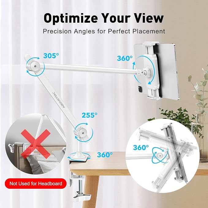 AboveTEK Tablet Stand Holder for Desk & Bed, Aluminum iPad Holder Arm - Image 4
