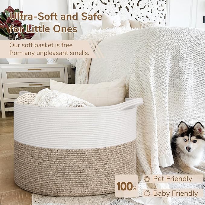 INDRESSME 115L Extra Large Blanket Basket, Soft Cotton Rope Storage Baskets - Image 5