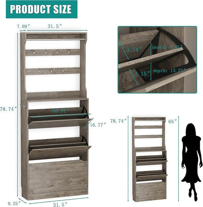 Shoe Cabinet for Entryway with 3 Flip Drawers, Narrow Hidden Slim Freestanding - Image 2