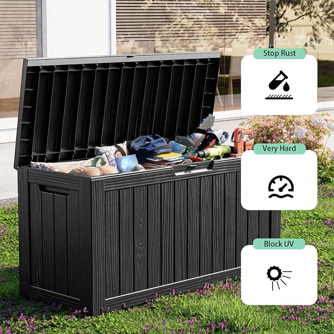 90 Gallon Waterproof Resin Deck Box, UV Resistant Outdoor Storage - Image 4