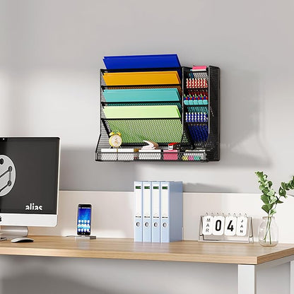 File Organizer Wall Mounted, 4 Tiers Durable Adjustable Metal Desk Organizer - Image 5