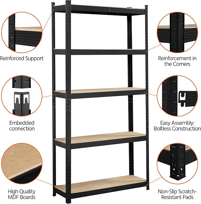 Yaheetech 5-Tier Heavy Duty Storage Shelves 35.5" W x 12" D x 71" H Black | - Image 8