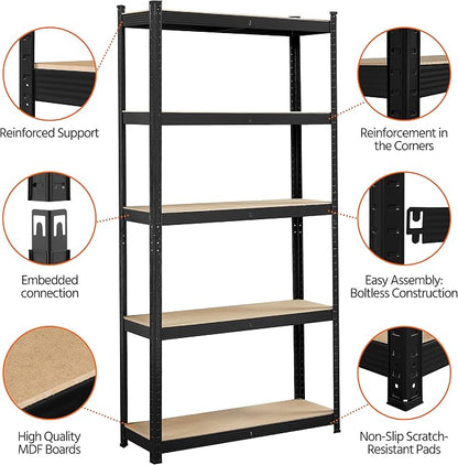 Yaheetech 5-Tier Heavy Duty Storage Shelves 35.5" W x 12" D x 71" H Black | - Image 8