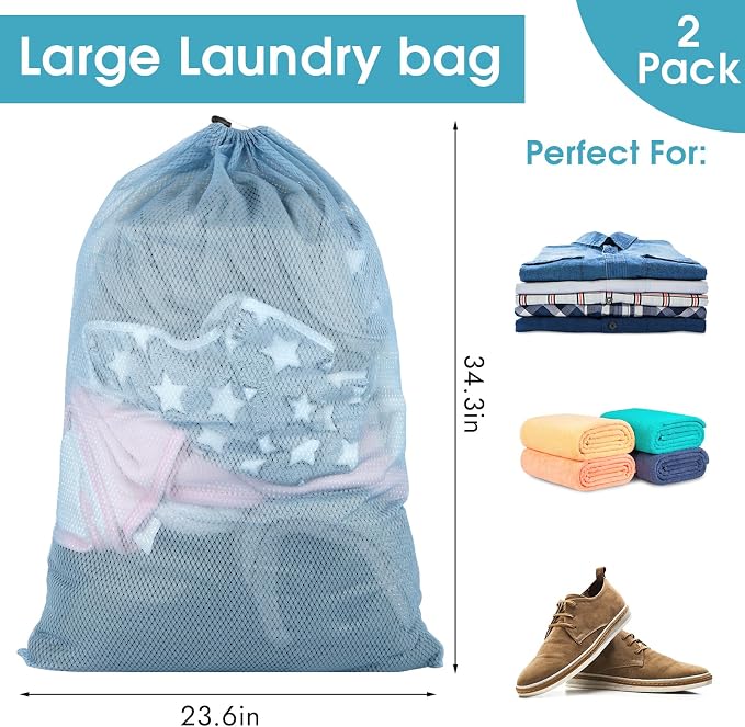 2 Pack Mesh Laundry Bags, 23 x 34 Inches Heavy Duty Mesh Laundry Bag, Large - Image 2