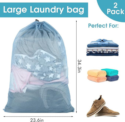 2 Pack Mesh Laundry Bags, 23 x 34 Inches Heavy Duty Mesh Laundry Bag, Large - Image 2