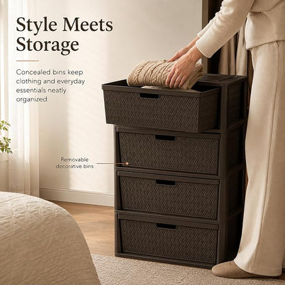 Wide 4-Drawer Plastic Storage Tower, Cross-Weave Floor Cabinet, tool-free - Image 8