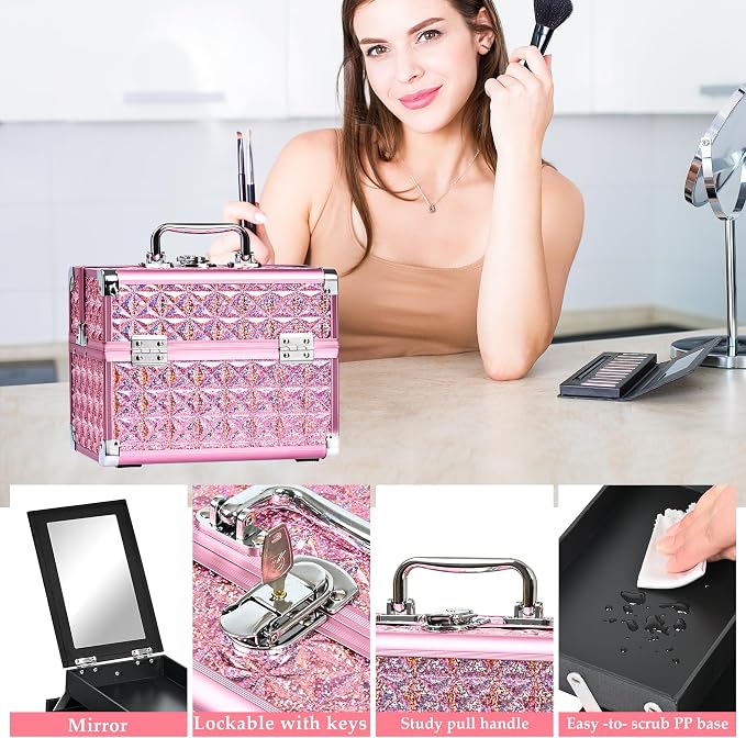 Makeup Case Organizer, Makeup Train Case, Trays Cosmetic Box Portable, - Image 5