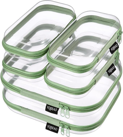 6 Pack Green Clear Hard Shell Beauty Organizer, 1.2mm Heavy Duty Crush-Proof by Unknown